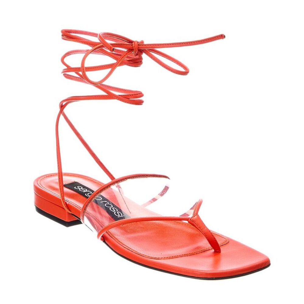 Sergio Rossi Lunettes 15 Leather & Vinyl Sandal, Orange